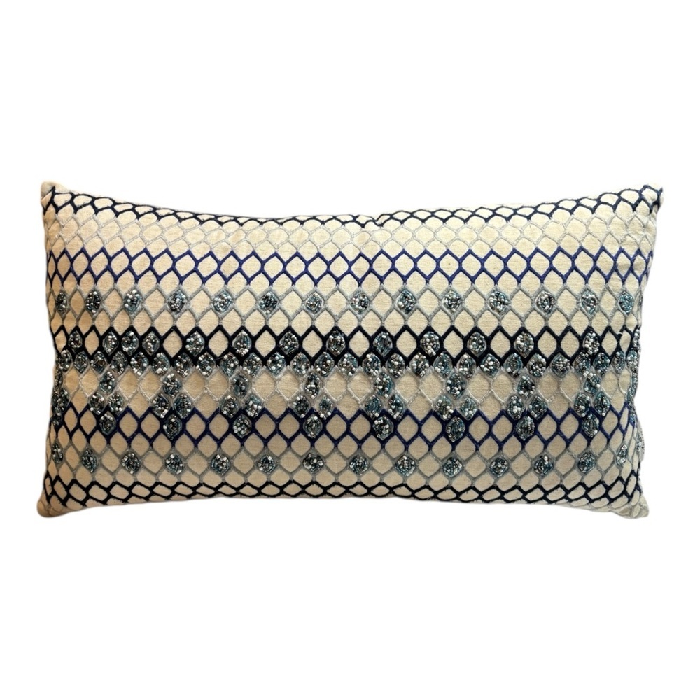 Artistic Accents Rectangular Accent Pillow Cream Blue Embroidery & Beads - Picture 9 of 9